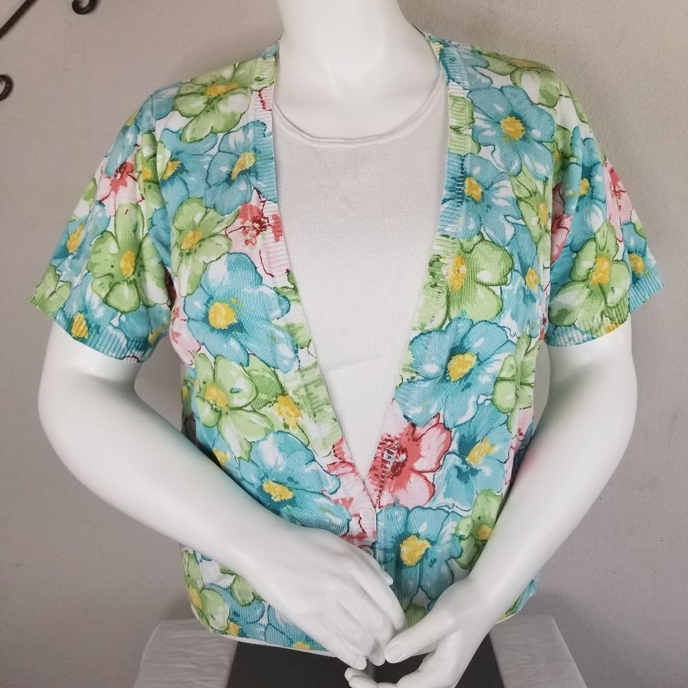 Cathy Daniels Pastel Floral‎ Print Layered Cardigan Sweater Size 1X